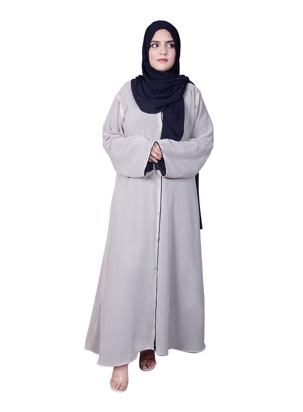 DOUBLE CHIFFON ABAYA SILVER GREY & NAVY BLUE