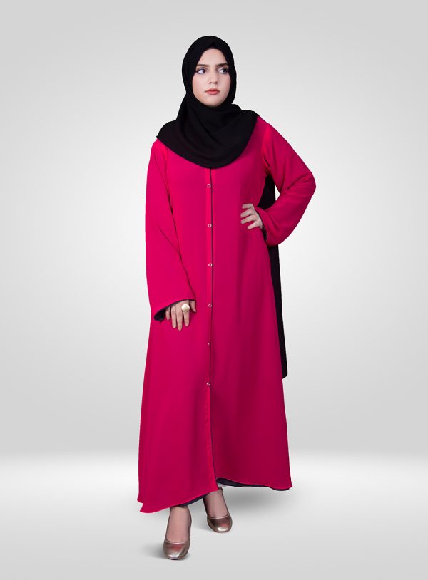 DOUBLE CHIFFON ABAYA BRIGHT PINK & BLACK