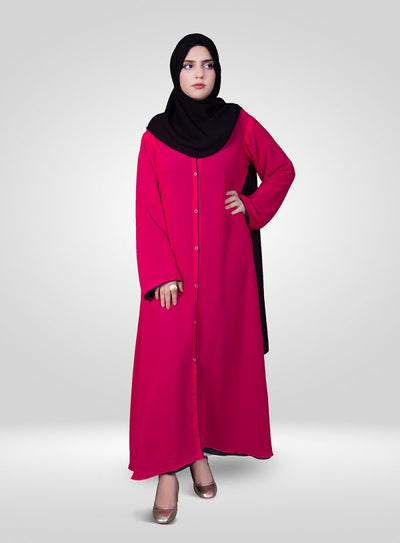 DOUBLE CHIFFON ABAYA BRIGHT PINK & BLACK