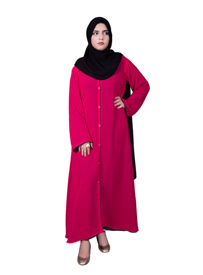 DOUBLE CHIFFON ABAYA BRIGHT PINK & BLACK