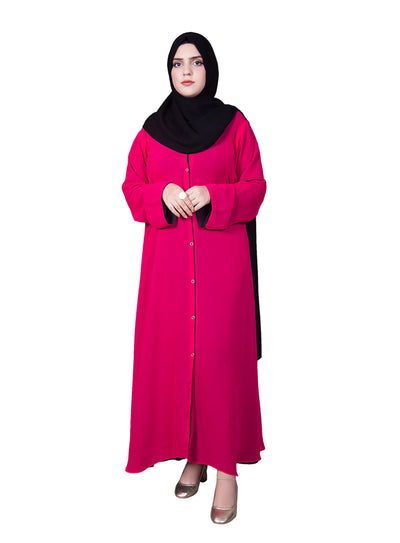 DOUBLE CHIFFON ABAYA BRIGHT PINK & BLACK