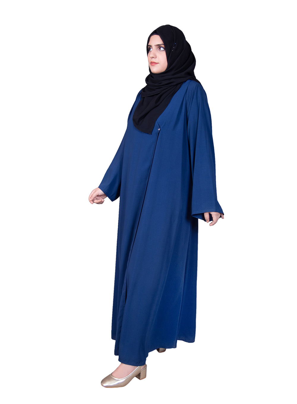 DOUBLE CHIFFON ABAYA SEA BLUE & BLACK