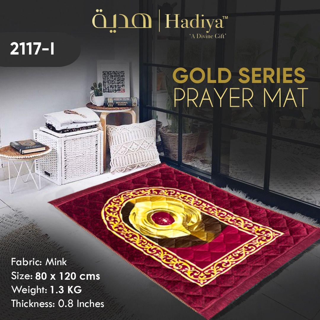 Hajar e Aswaad Red - Gold Series Prayer Mat